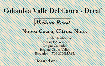 Colombia Valle Del Cauca - Sugarcane Decaf (Medium Roast)